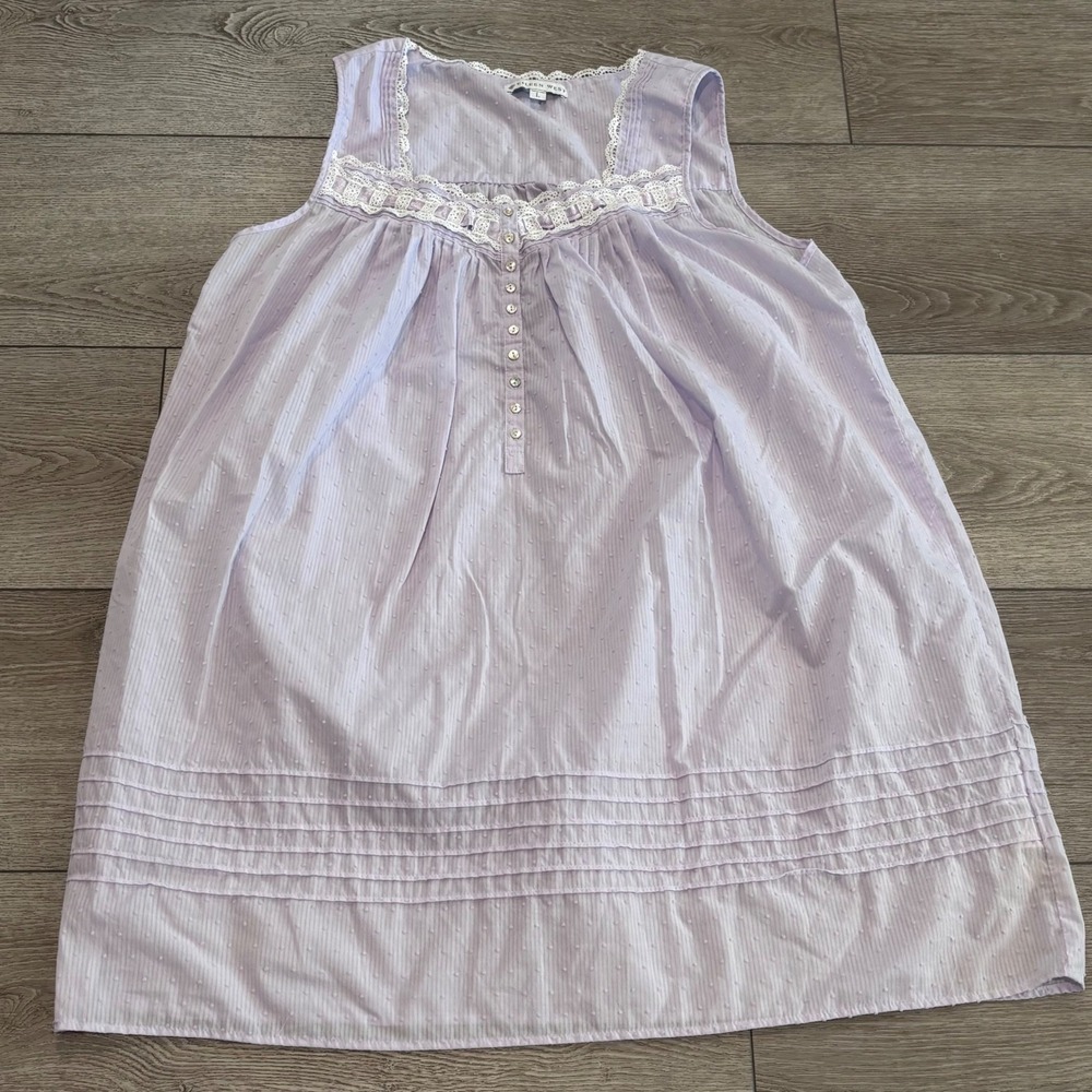 Eileen West Nightgown Womens Large Purple Swiss Dot Lace Trim Sleeveless Chemise